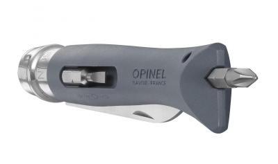 Нож Opinel серии Specialists DIY №09, клинок 8см, нержавеющая сталь, пластик, цвет серый, сменные биты
