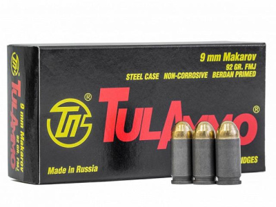Патрон пистолетный Tulammo кал. 9 mm Makarov (9х18), FMJ 92 gr, 5,96 r., стальная гильза, оболочка биметалл