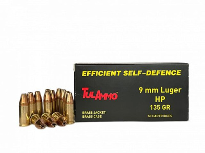 Патрон пистолетный Tulammo кал. 9 mm Luger (9х19), HP 135 gr, 8,7 r., гильза латунная, оболочка латунная
